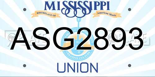 ASG2893 Mississippi License Plate