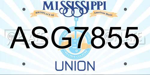 ASG7855 Mississippi License Plate