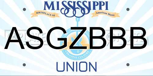 ASGZBBB Mississippi License Plate