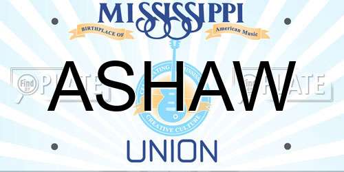 ASHAW Mississippi License Plate