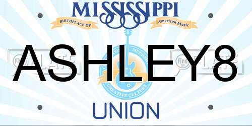 ASHLEY8 Mississippi License Plate