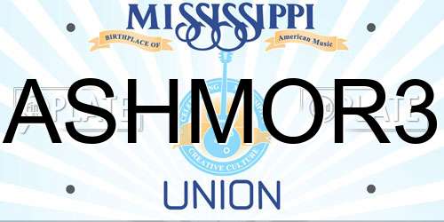 ASHMOR3 Mississippi License Plate