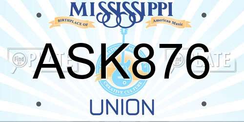 ASK876 Mississippi License Plate