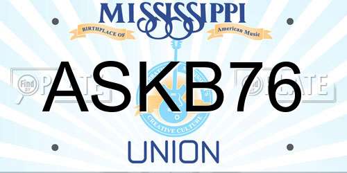 ASKB76 Mississippi License Plate