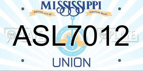 ASL7012 Mississippi License Plate