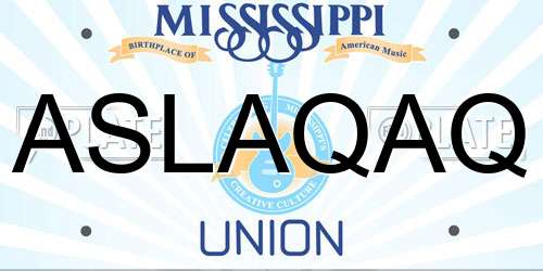 ASLAQAQ Mississippi License Plate