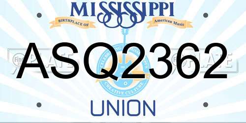 ASQ2362 Mississippi License Plate