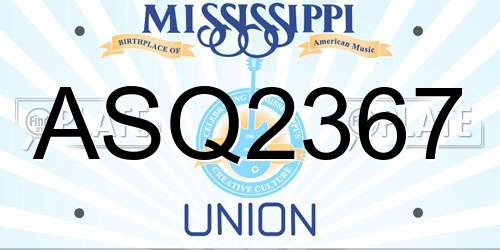 ASQ2367 Mississippi License Plate