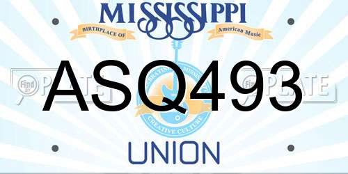 ASQ493 Mississippi License Plate