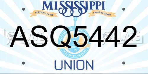 ASQ5442 Mississippi License Plate