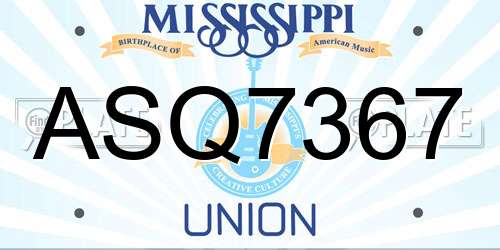 ASQ7367 Mississippi License Plate