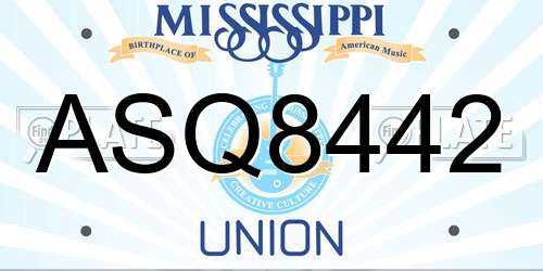 ASQ8442 Mississippi License Plate