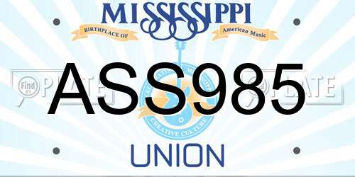 ASS985 Mississippi License Plate