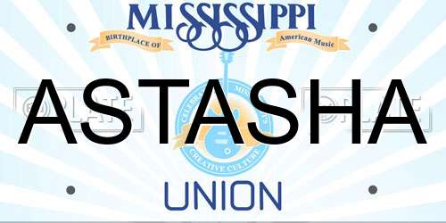ASTASHA Mississippi License Plate