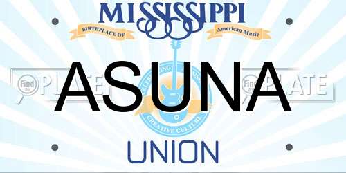 ASUNA Mississippi License Plate