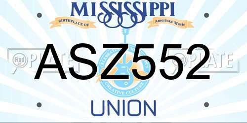 ASZ552 Mississippi License Plate