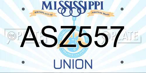ASZ557 Mississippi License Plate