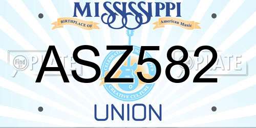 ASZ582 Mississippi License Plate