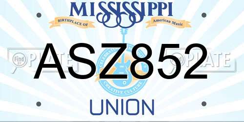 ASZ852 Mississippi License Plate