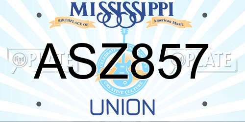 ASZ857 Mississippi License Plate