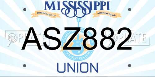 ASZ882 Mississippi License Plate