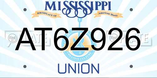 AT6Z926 Mississippi License Plate