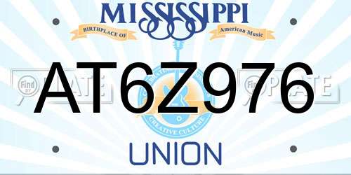 AT6Z976 Mississippi License Plate