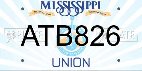 ATB826 Mississippi License Plate