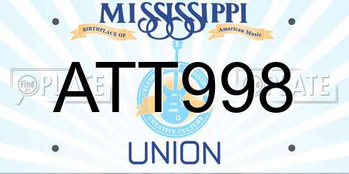 ATT998 Mississippi License Plate