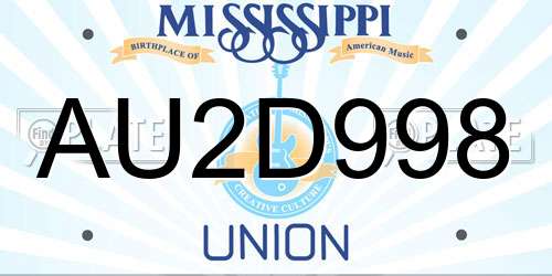 AU2D998 Mississippi License Plate