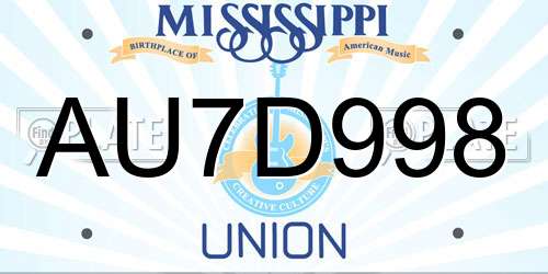 AU7D998 Mississippi License Plate