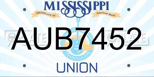 AUB7452 Mississippi License Plate