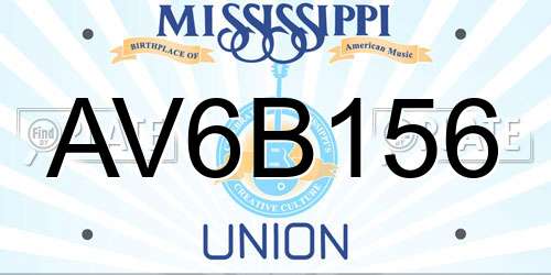 AV6B156 Mississippi License Plate