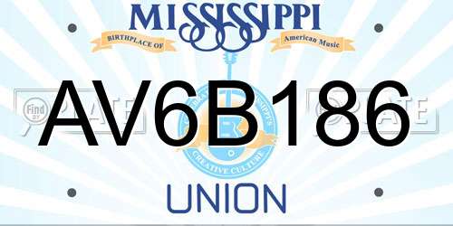 AV6B186 Mississippi License Plate