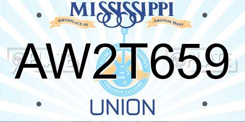 AW2T659 Mississippi License Plate