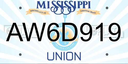 AW6D919 Mississippi License Plate