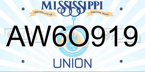 AW6O919 Mississippi License Plate