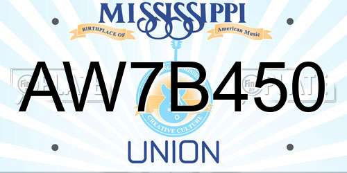 AW7B450 Mississippi License Plate