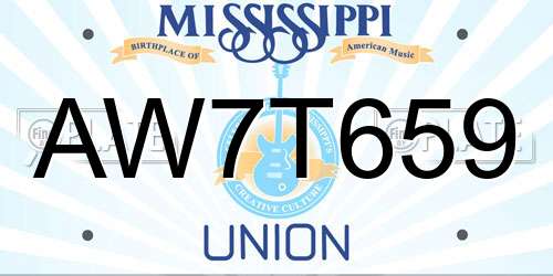AW7T659 Mississippi License Plate