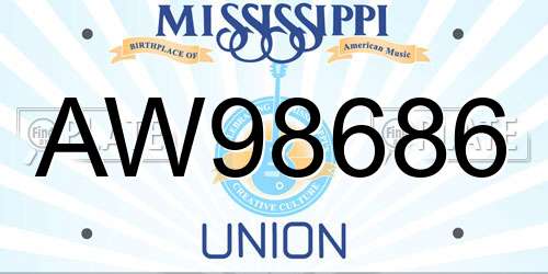 AW98686 Mississippi License Plate