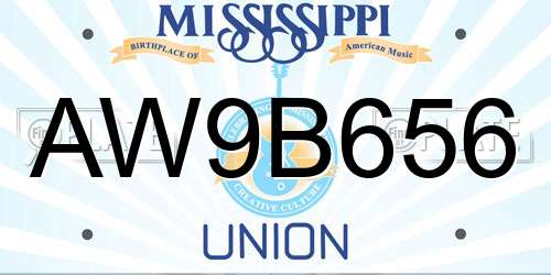 AW9B656 Mississippi License Plate