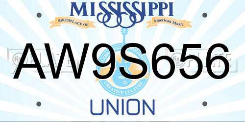 AW9S656 Mississippi License Plate