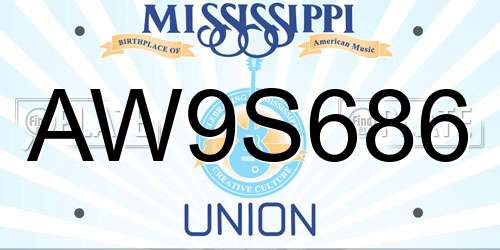 AW9S686 Mississippi License Plate