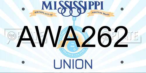 AWA262 Mississippi License Plate