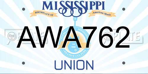 AWA762 Mississippi License Plate