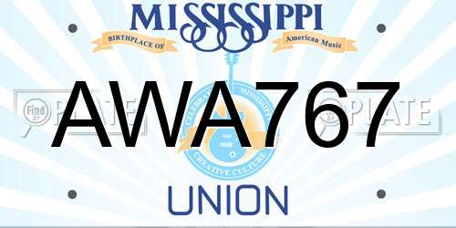 AWA767 Mississippi License Plate