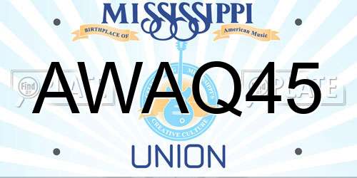 AWAQ45 Mississippi License Plate