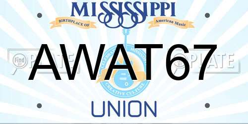 AWAT67 Mississippi License Plate