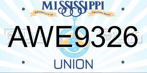 AWE9326 Mississippi License Plate