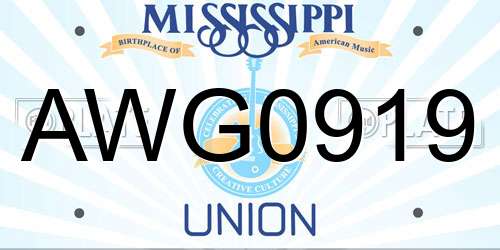 AWG0919 Mississippi License Plate